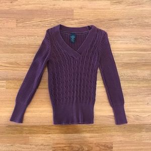 🌈 2/$10 Faded Glory purple cotton ribbed V-neck sweater